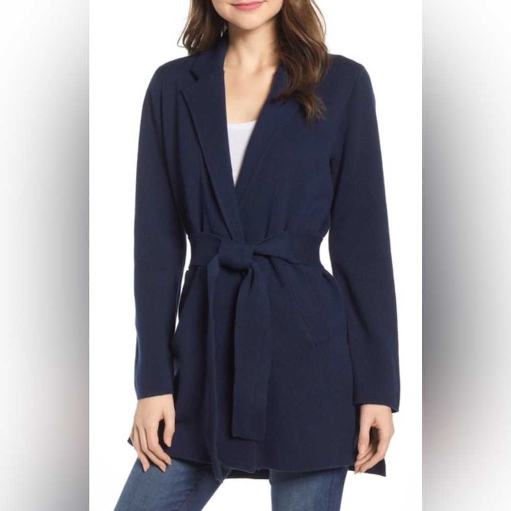J. Crew Sophie Wrap Sweater Blazer in Navy Blue Merino Wool Blend XXS